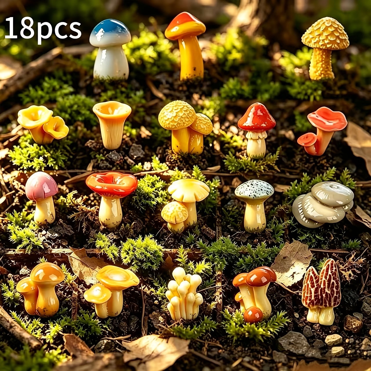 TEMU 18pcs, Micro Landscape Simulation Jungle Model, Moss Micro Landscape Creative Simulation Mushrooms, Bonsai Gardening, Scenery, Decorative