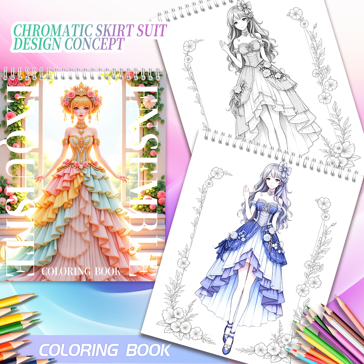 Dress Clothing Coloring Book, Adult Clothing Coloring Book, Exquisite *  Elegant And * Character * Theme Style, 20 Sheets Thick Paper, 25.98 X 19.99  cm, Suitable for Adult Leisure Coloring Book