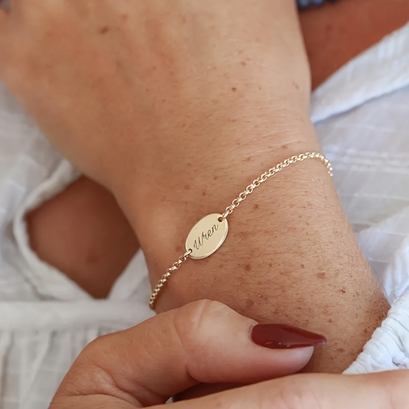 Personalized Text Oval Bracelet, Custom 304L Stainless Steel
