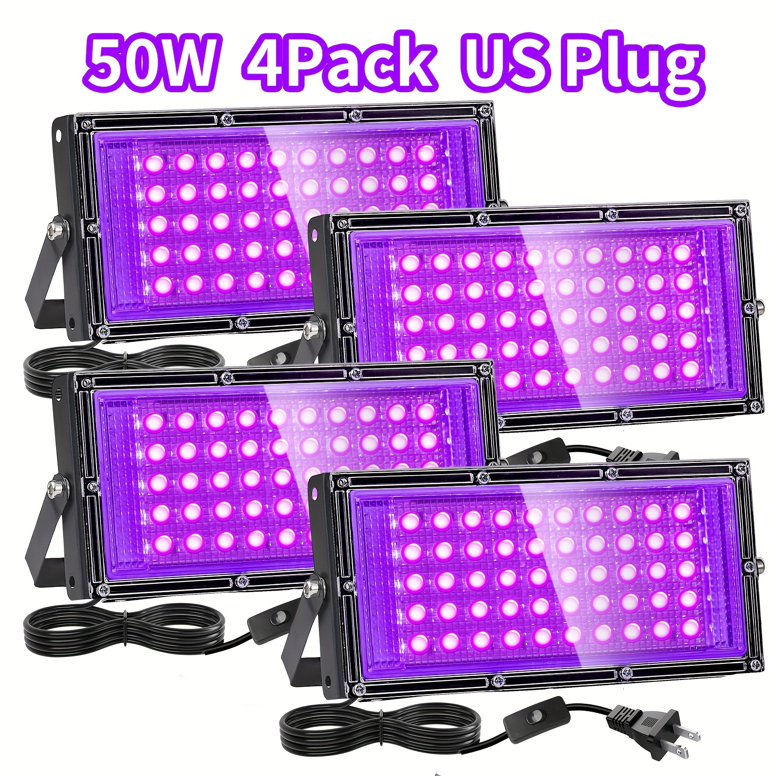 TEMU 50w Uv With Switch+us Plug, 180cm/6ft Power Cord, Led Blacklight Flood Light For Glow Party, Halloween, Bedroom, Fluorescent Poster, Body Paint,