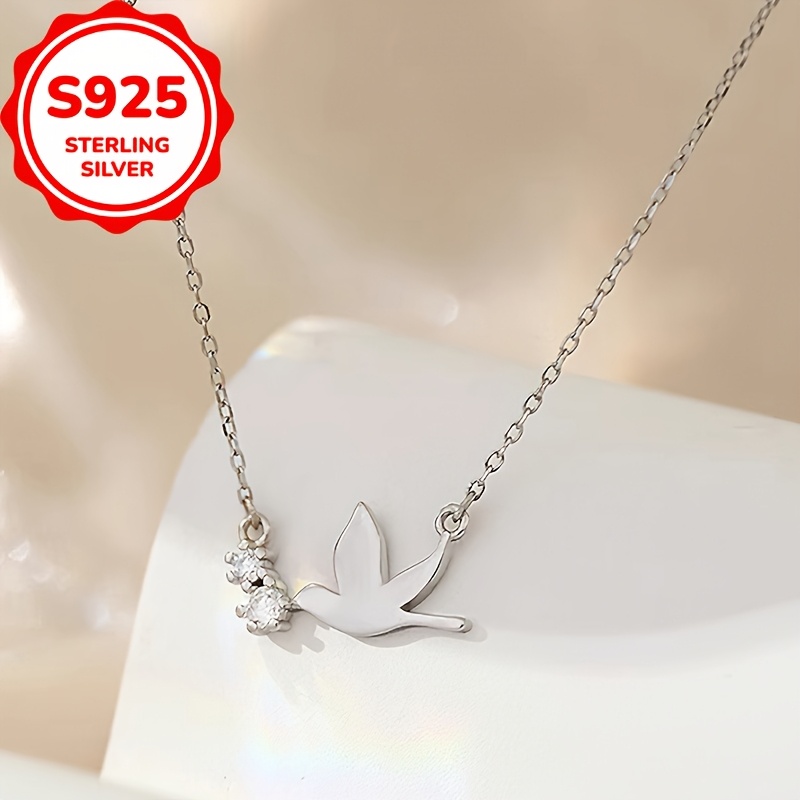 Women's Minimalist Dove Design S925 Silver Pendant Necklace, Gift for Her