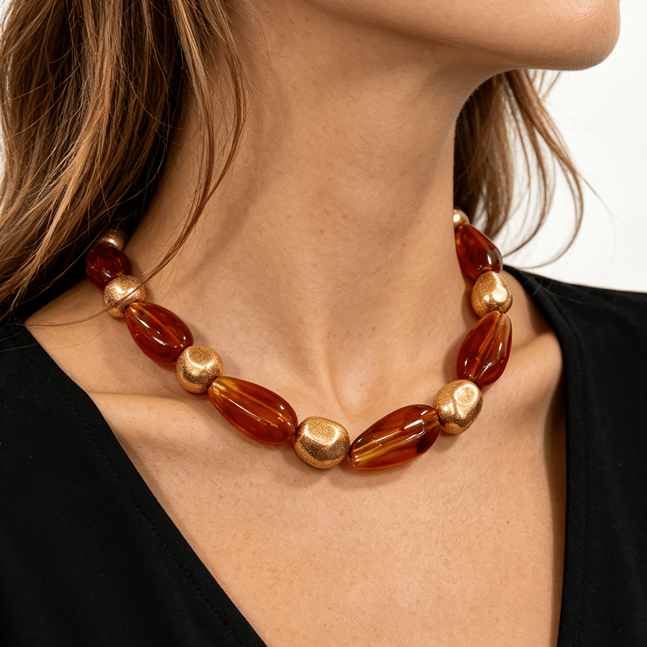 Women's Fashion Statement Necklace with Irregular Bead Chain