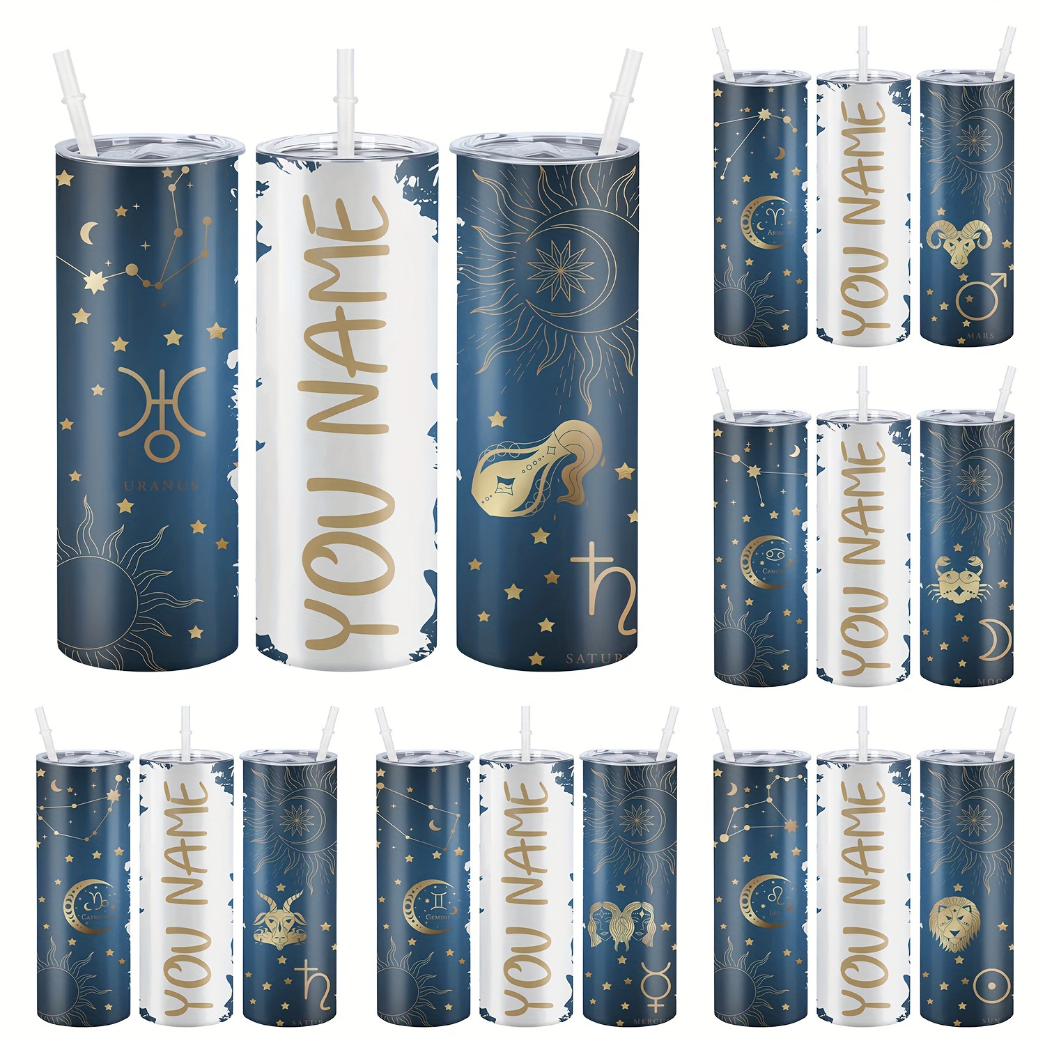 

Customizable 20oz Stainless Steel With Zodiac Design - Insulated Water Bottle With Lid & Straw, Bpa-free, Dishwasher Safe - Ideal For & Seasonal Gifts