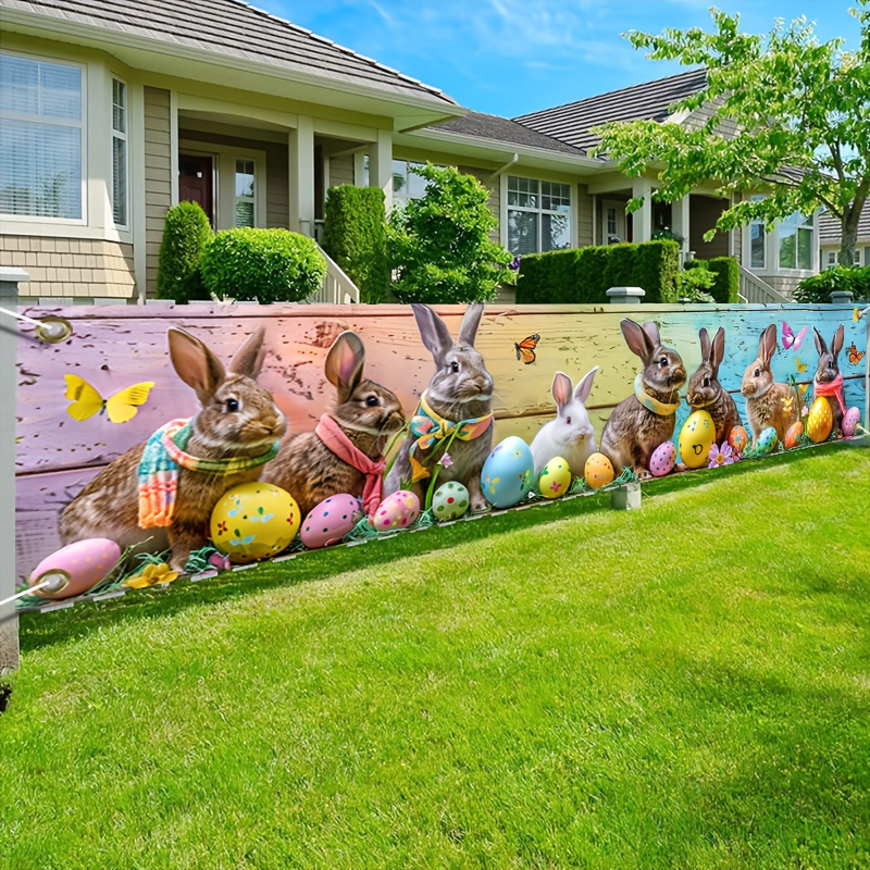 

1pc Polyester Easter Bunny & Egg Scene Banner, Indoor/outdoor Bunny, Egg, Backdrop, 78.74 X 17.72 Inches, With No Electricity Needed For Home, Yard, Lawn, Porch Party Decor