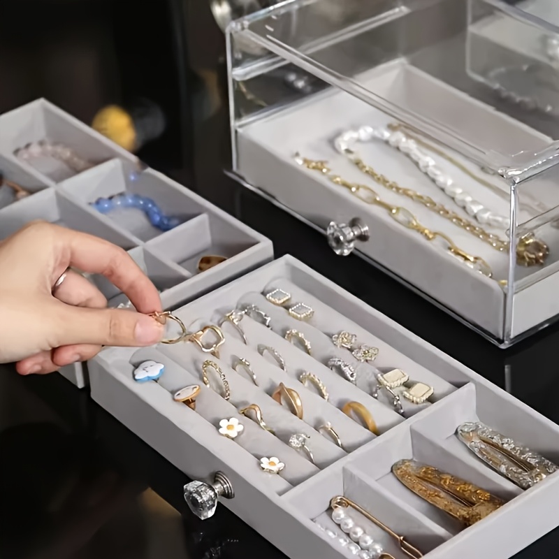 transparent plastic jewelry storage box with drawers - compact and durable, suitable for earrings, rings necklaces bracelets & pendants, jewelry storage organizer, jewelry box, large jewelry organizer storage, jewellery case, jewelry box packaging, earring organizer, necklace holder, minimalist organizer, contemporary design, sturdy construction, fabriclined interior, drawer organizer, fashion accessories Product details 4