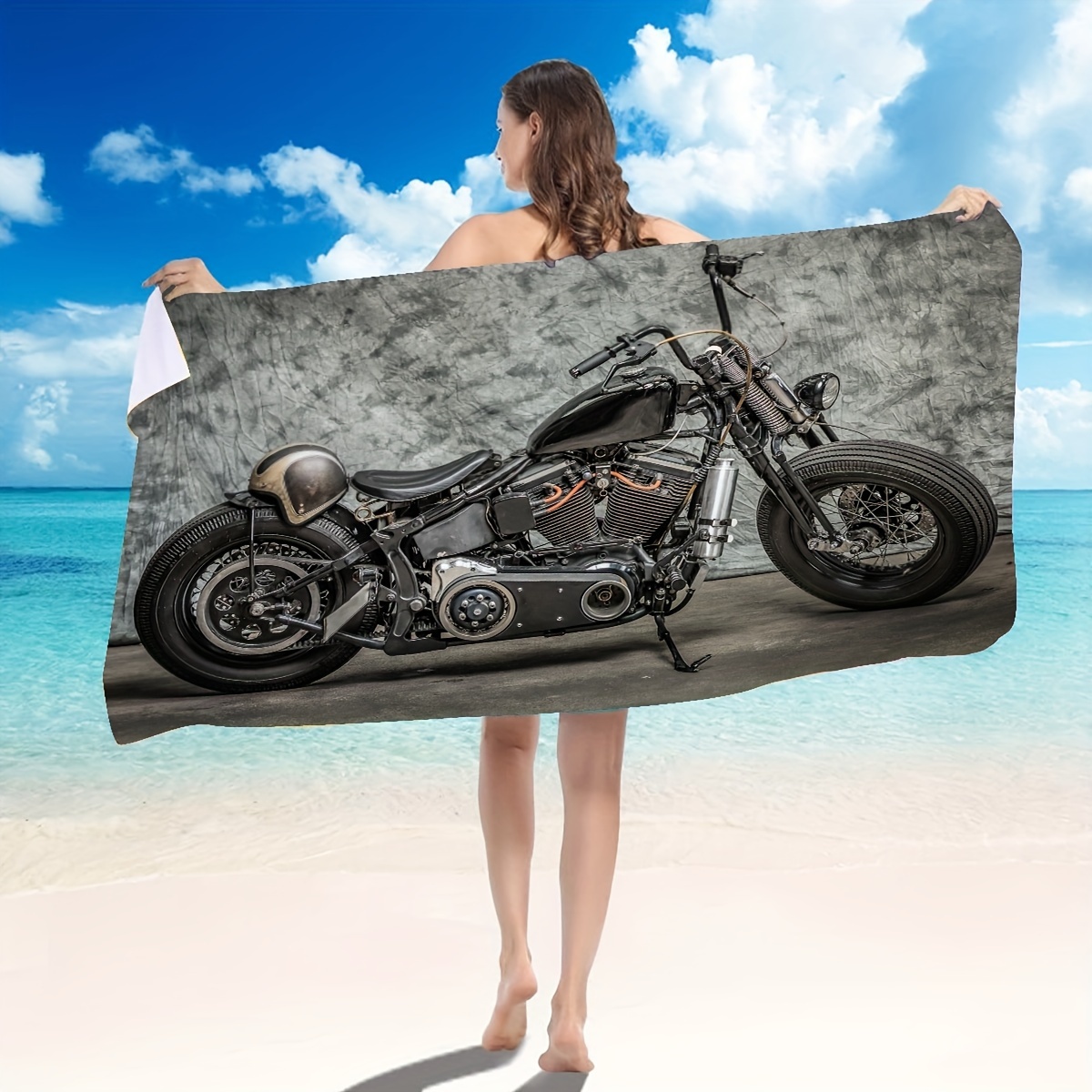 

1pc Motorcycle Pattern Beach Towel, Soft Absorbent Beach Towel, Lightweight Beach Blanket, Holiday Essential Gifts, Beach Essentials