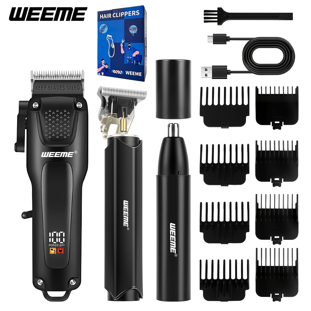 TEMU WEEME Kit de Coupe de Cheveux 3-en-1 pour Homme, Tondeuse Électrique Numérique LCD, Peigne de Coupe Gravé et Tondeuse à Poils de Nez, Ensemble