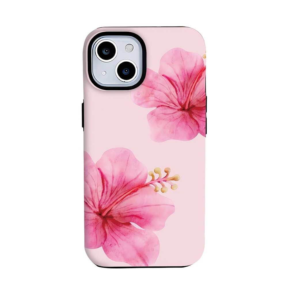 TEMU Phone Case: 1pc Pink Flowers, Fashionable -one Film Case - Tough, Dual Layered Case For Durable, Drop-proof - For Iphone 17, 16, 15, 14, 13, 12,