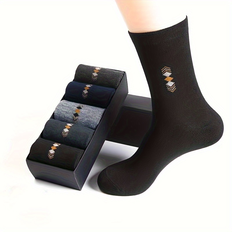 

5 Pairs Of Men's Anti Odor & Sweat Absorption Crew Socks, Comfy & Breathable, Elastic Sport Socks, For Spring & Autumn