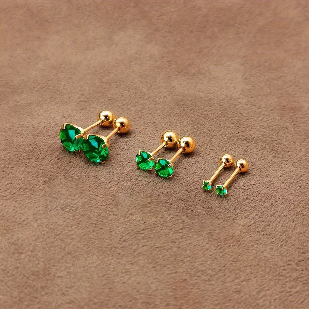 Classic Style Stainless Steel Green CZ Twist Ball Stud Earrings