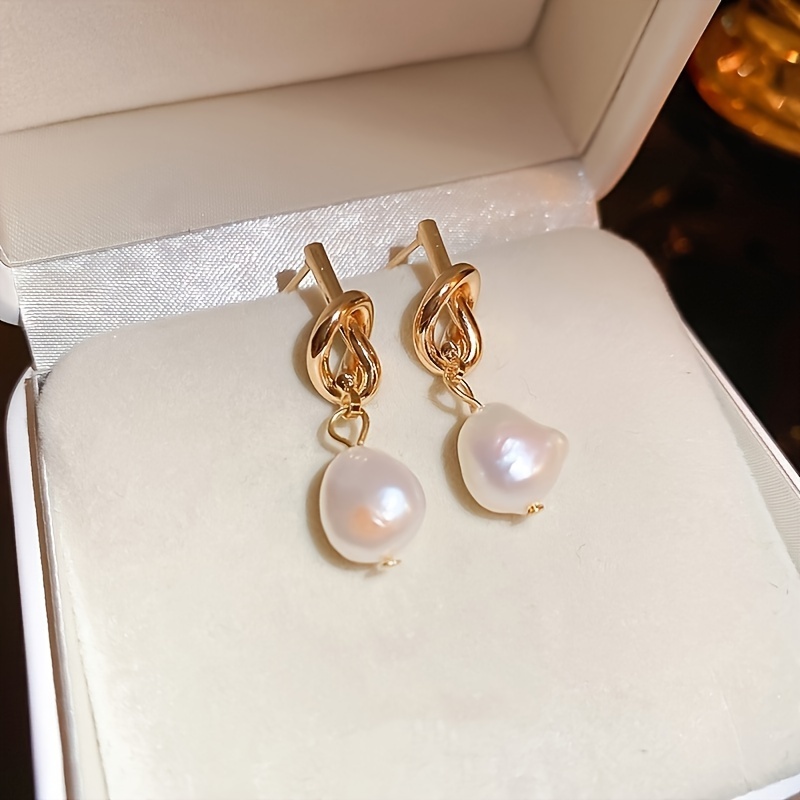 

Elegant Vintage -inspired Pearl Knot Dangle Earrings, 2pcs - Stainless Steel Posts For Casual Attire