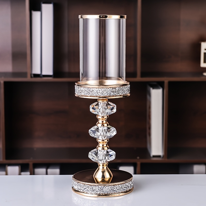TEMU Golden Flat Ball Silvery-cut Diamond Glass Windproof Candlestick, Outdoor Wedding Banquet Table Decoration, Home Table Decoration, Romantic