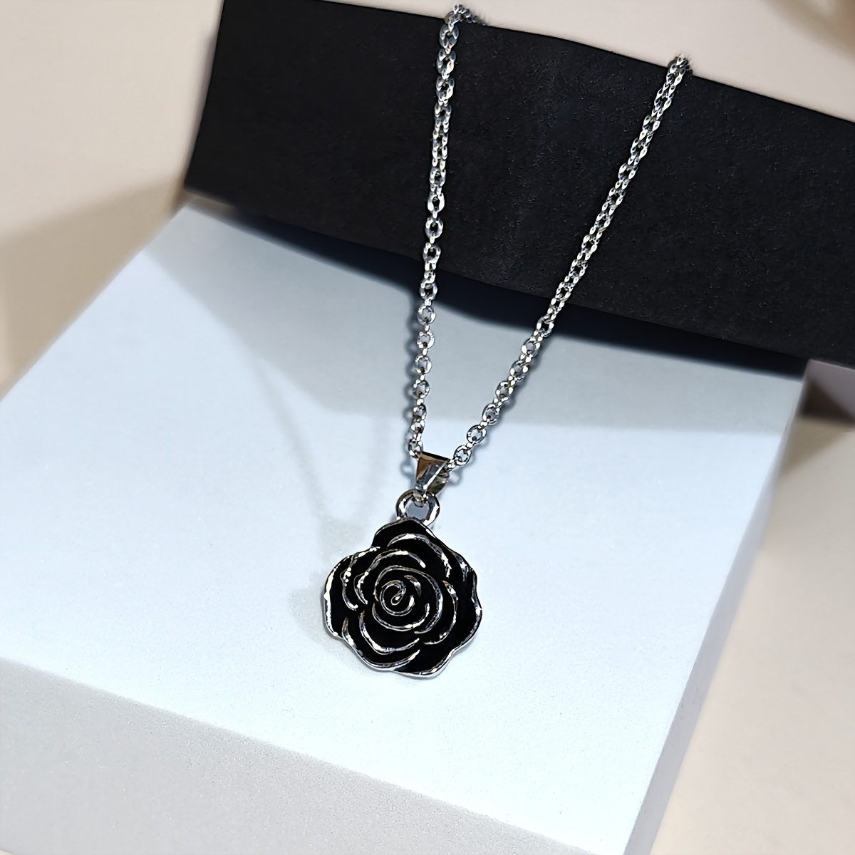 Vintage Rose-Shaped Urn Necklace with Drip Enamel