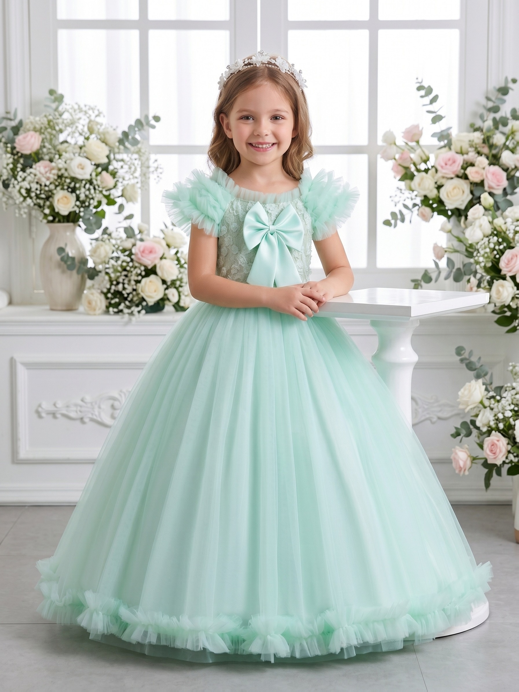 slim fit dress slacks Mia Belle Girls Flutter Sleeve Tiered Ruffle Dress main image 0