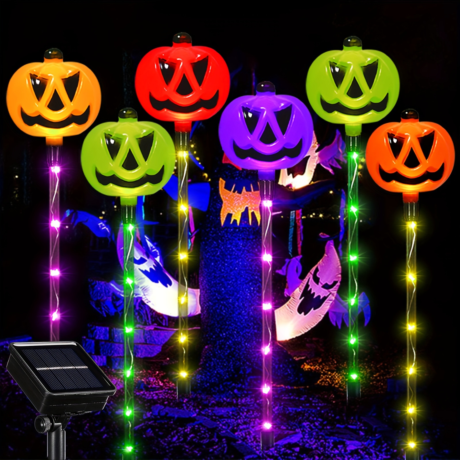 

A Set Of 6 Solar Pumpkin Passage Lights For Halloween Outdoor Decoration, Color-changing Outdoor Halloween Lights, Light Up Jack O Lantern Pumpkins For Halloween Party Porch Yard Cemetery Decoration