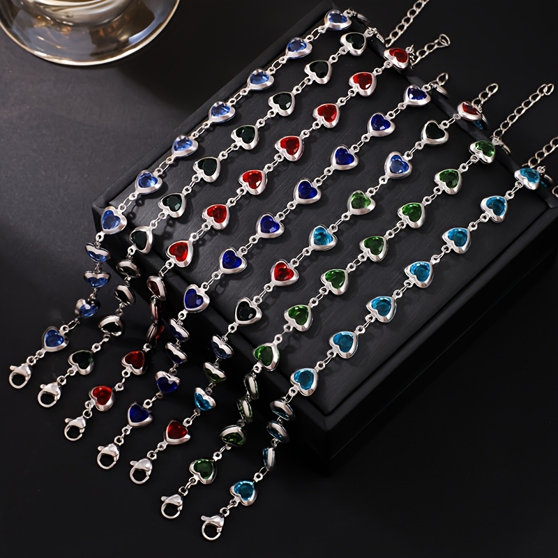 TEMU 7pcs Fashionable Colorful Heart Bracelet Set, Suitable For Daily Wear, Unisex/teenager's Jewelry/suitable For Teenager, For Teenager, For