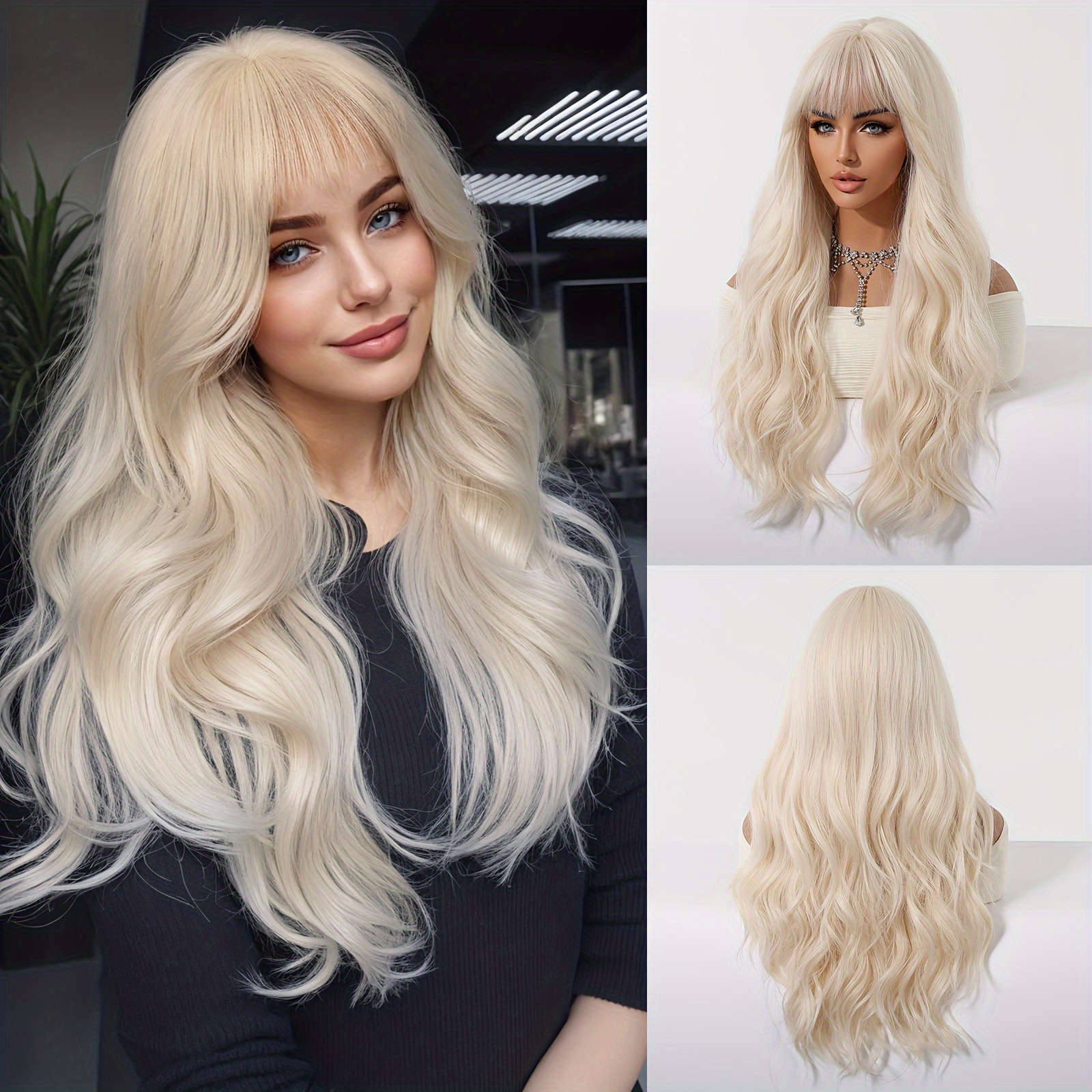 

Luxurious Long Blonde Wig For Women - Coverage -looking Curly Waves, Heat Resistant Synthetic Hair, Elegant Cap, 150% Density, Fashion Accessory| Waves|realistic , Wig Accessories