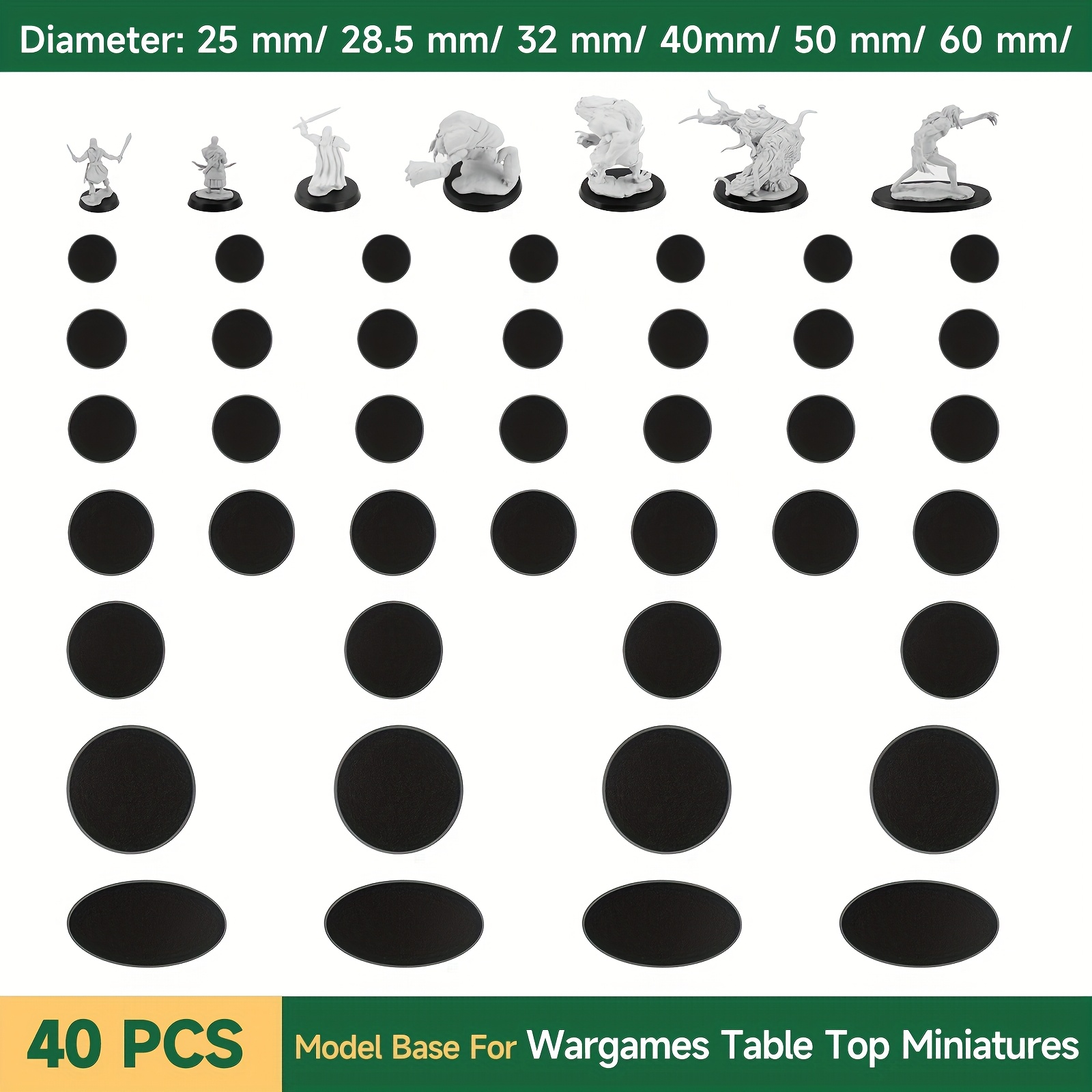 Image of 40pcs Acrylic Miniature Bases,25/28.5/32/40//75x42mm Model Bases 4mm/0.16inch Thick Circular Figure Display Stands Compatible With Gaming Miniatures Or Wargames Role Playing Board Game Figure Toy