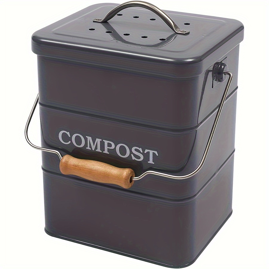 TEMU Compost Bin Kitchen Countertop Compost Bin, 1 Gallon Metal Compost Bin, Food Waste Compost Bin, Trash Can, For Stacking Food Such As Waste