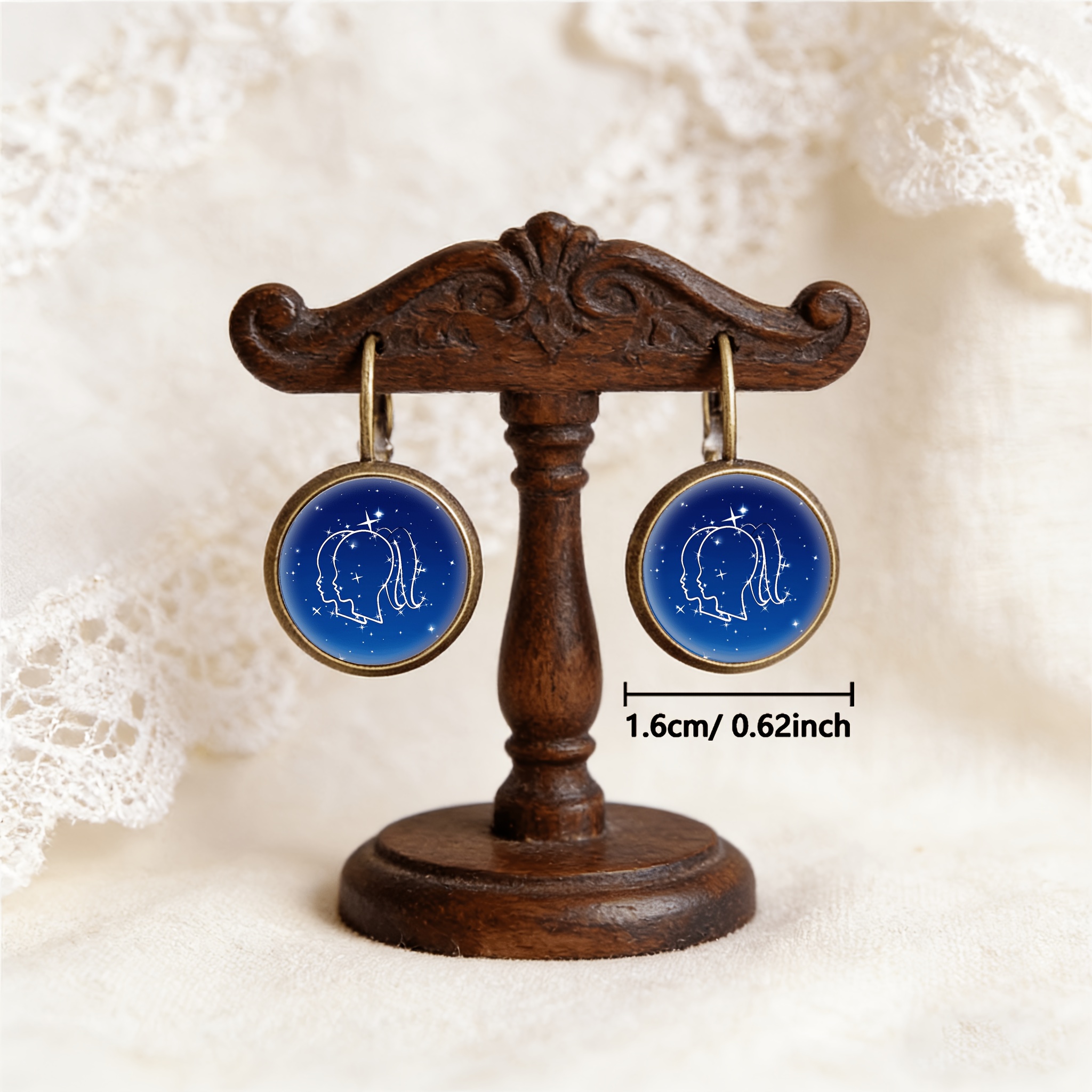 2pc Gemini Constellation Teal Round Earrings Set