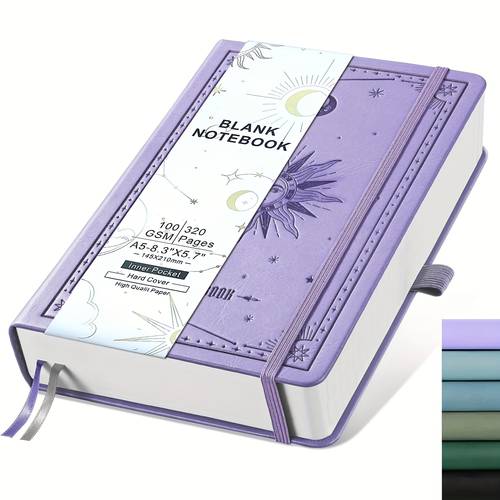 a5 blank notebook journal 320 pages 100gsm thick paper leather cover with star and moon sketchbook unlined ideal for men and womens writing and drawing 5 75 x 8 38 inches drawing notebook