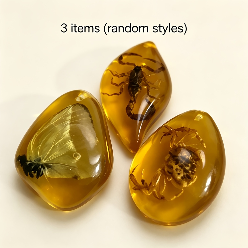 TEMU Ensemble de 3 pièces d' simulé transparent aléatoire, d'insecte simulé perçable, scientifique, présentoir de classe, accessoire rétro, pendentif