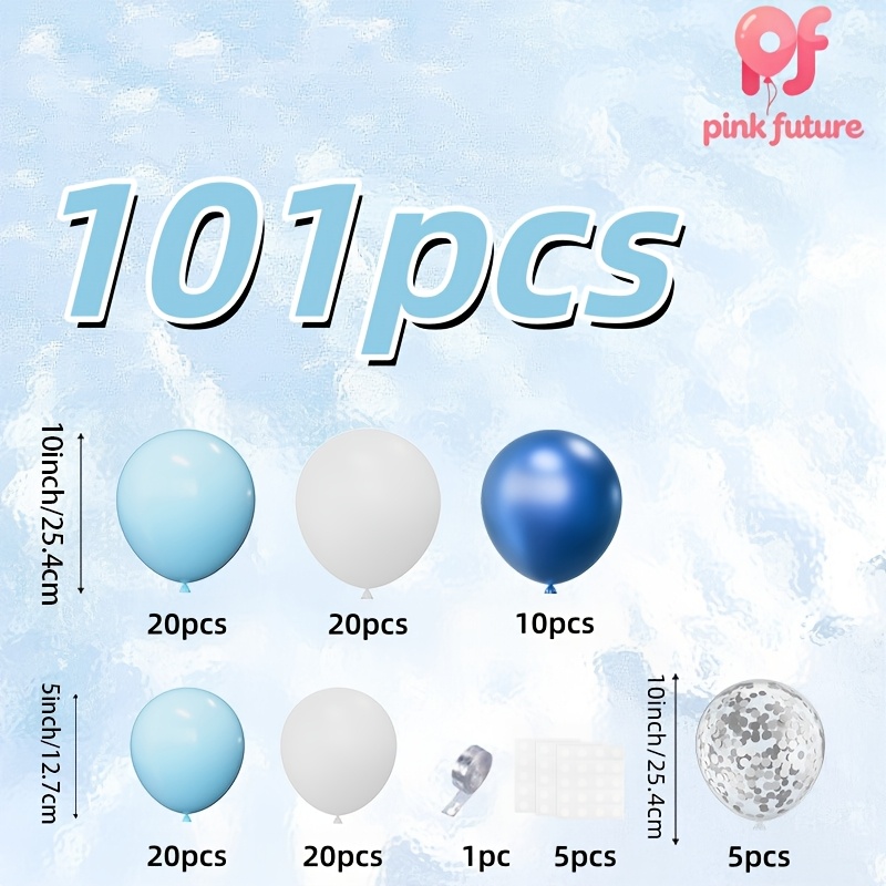 TEMU 101pcs Of Blue And White Latex Balloons, Metal Blue Balloon Arch Set, Party Balloons, Suitable For Weddings, Birthdays, Baby Parties, Gender