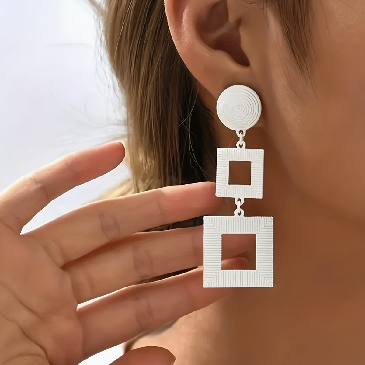 

Exaggerated Hollow Square Shape Dangle Earrings Simple Elegant Style Zinc Alloy Jewelry Daily Casual