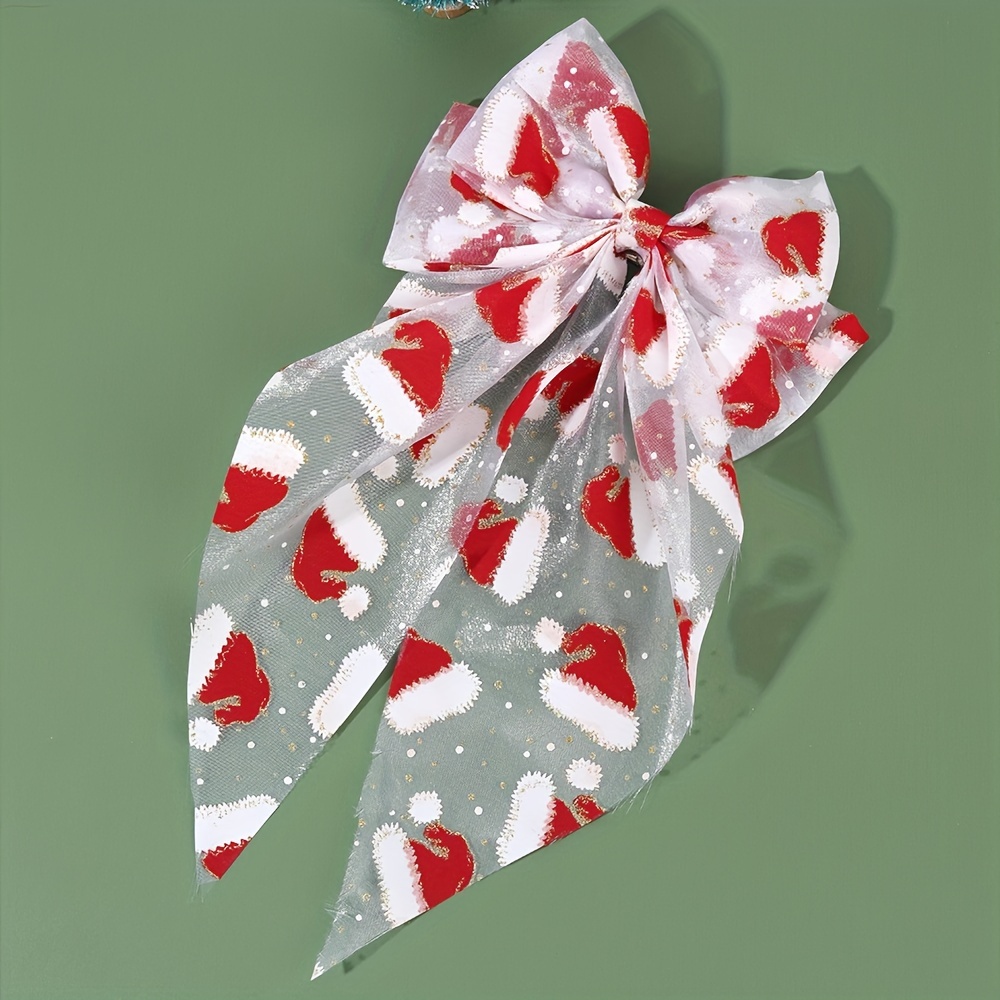 

1pc Christmas Bow , & Hat Pattern, Mixed , Polyester, Long , For New Decoration,