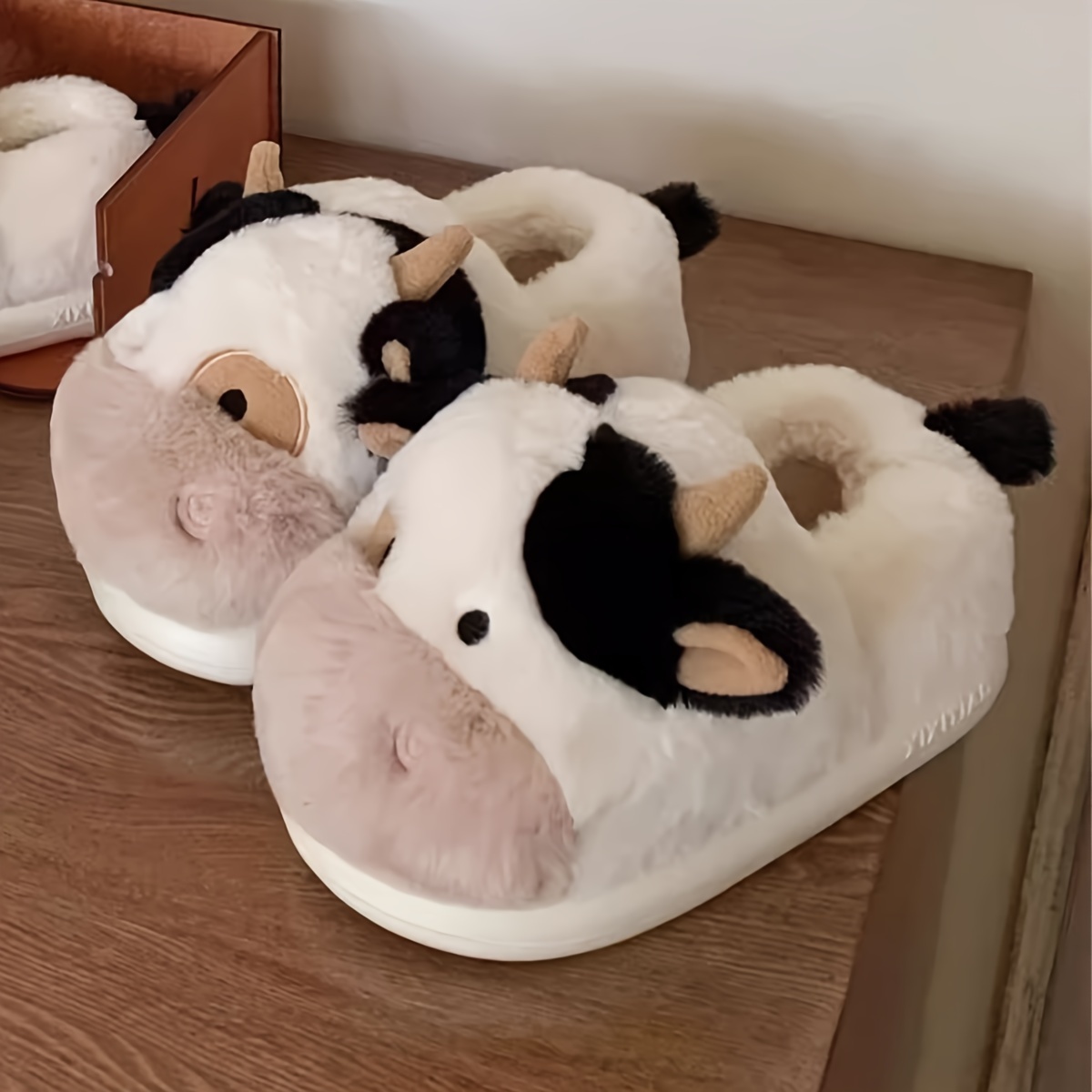 pantuflas vaca informales felpa mujeres hombres calzado Temu