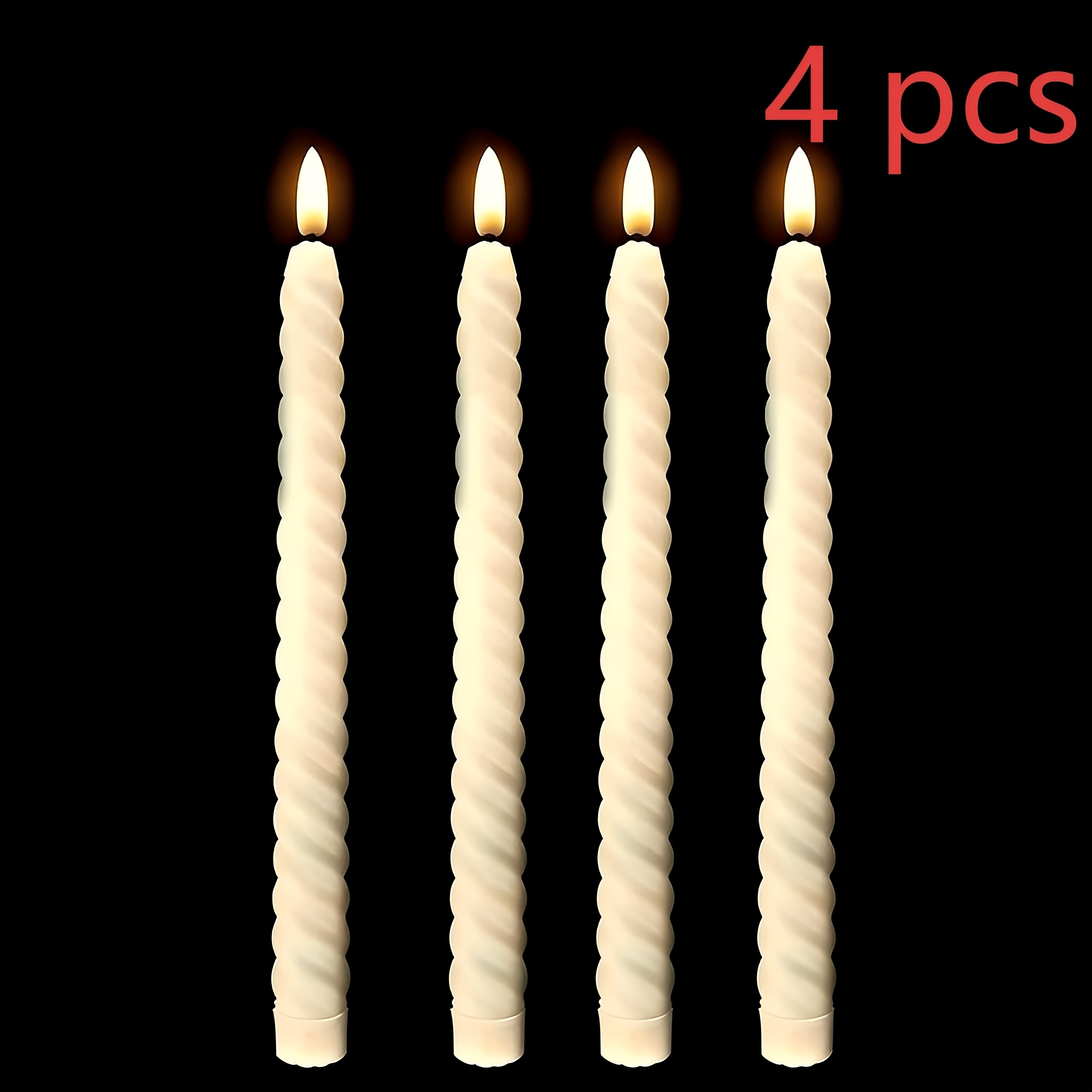 TEMU 4 velas cónicas LED sin llama | Portavelas parpadeantes alimentadas por baterías, no inflamables, de una sola mecha, perfectas para