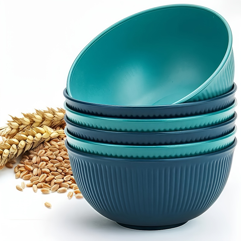 Image of 6pcs High-value Creative Vertical Pattern Bowl Home Rice Bowl Soup Bowl Plastic Round Bowl Instant Noodle Bowl Outdoor Picnic Round Bowl Dormitory Party Tableware