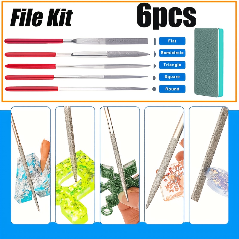 Image of 6pcs Resin Polishing Kit, Sanding Accessory Set - Junior Set, Including Resin File Tool Set, Sandpaper, Sponge Sand Quick, Sponge Sand Strip, Used For Jewelry Making And Epoxy Resin Polishing Set