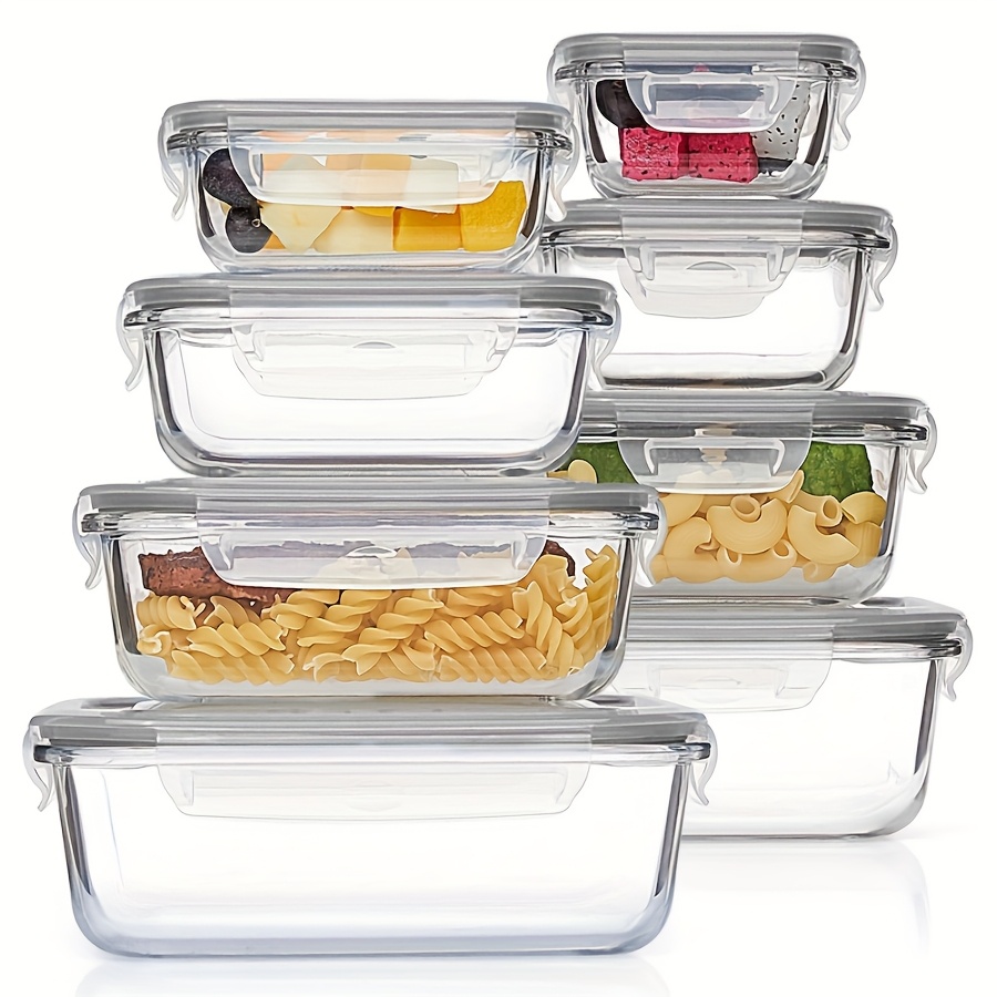 TEMU 8pcs Set Of Glass Food Storage Containers, Leak Proof Sealed Lid, Lunch Box, Suitable For Microwave Ovens, Ovens, Freezers, And Dishwashers, The Perfect Gift.