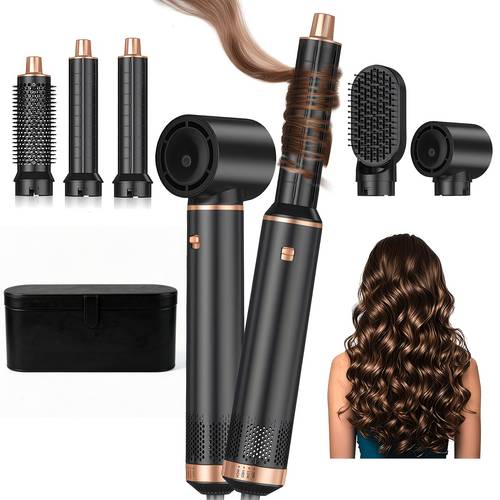 item picture 5 in 1 hair dryer comb leather case version styler gentle hair drying automatic styler hot comb hair dryer hair drying comb curling comb powerful styling tool quick drying curling volume boosting straightening