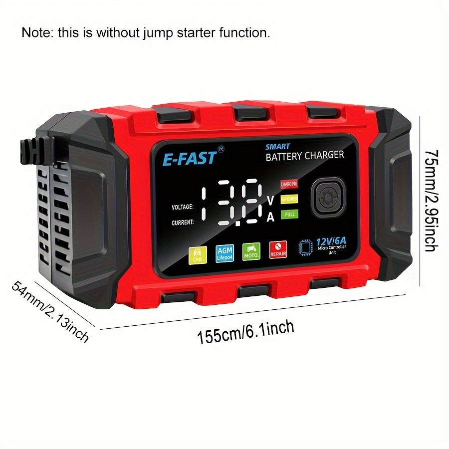 Eu E-fast Autobatterieladegerät Maintainer 12v 6a Pulse Repair Lcd Display  3-stufen Smart Fast Charge Desulfator Auto Motorrad, Sparen Geld Temu