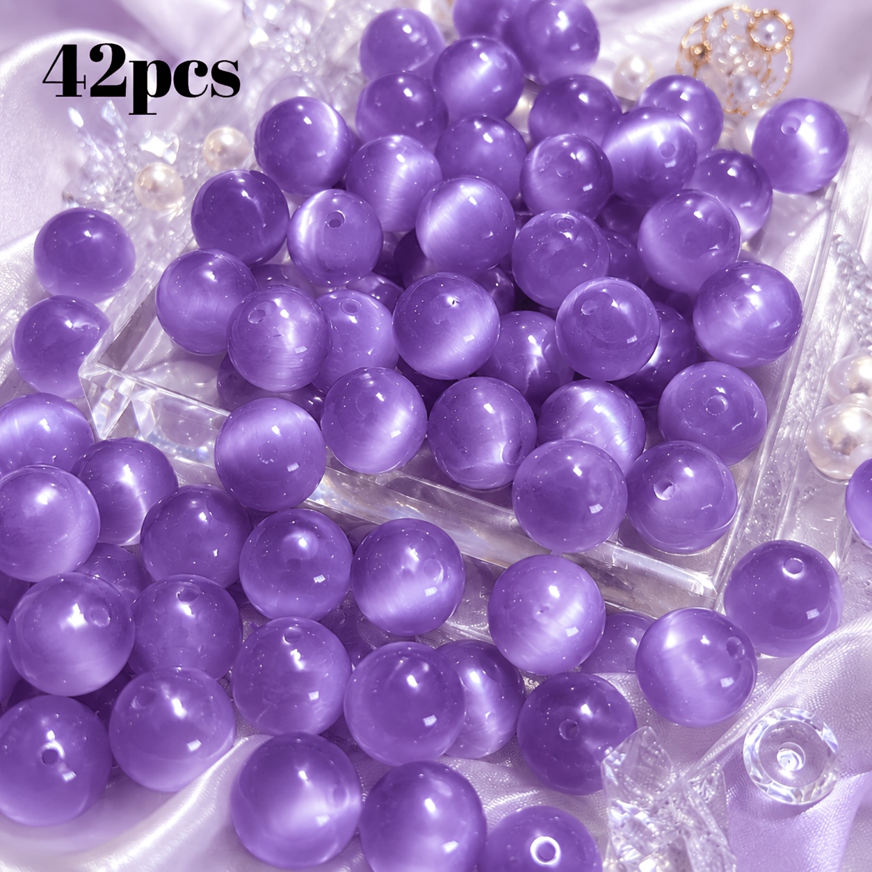 TEMU 42pcs 8mm Purple Loose Beads - Round Resin Jewelry Making Parts For Diy Bracelets, Earrings, Etc. - Perfect For Mother's Day, , And Holiday