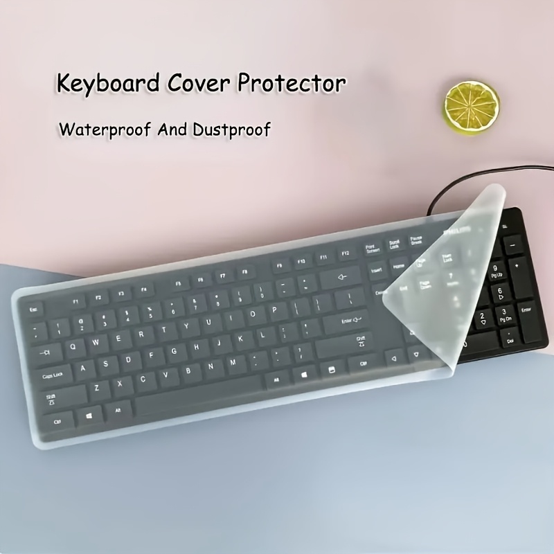 [2pcs Keyboard Protector] 2-Pack Silicone Keyboard Cover Protector, Waterproof and Dustproof, 445x140mm Transparent Film for Desktop Keyboards