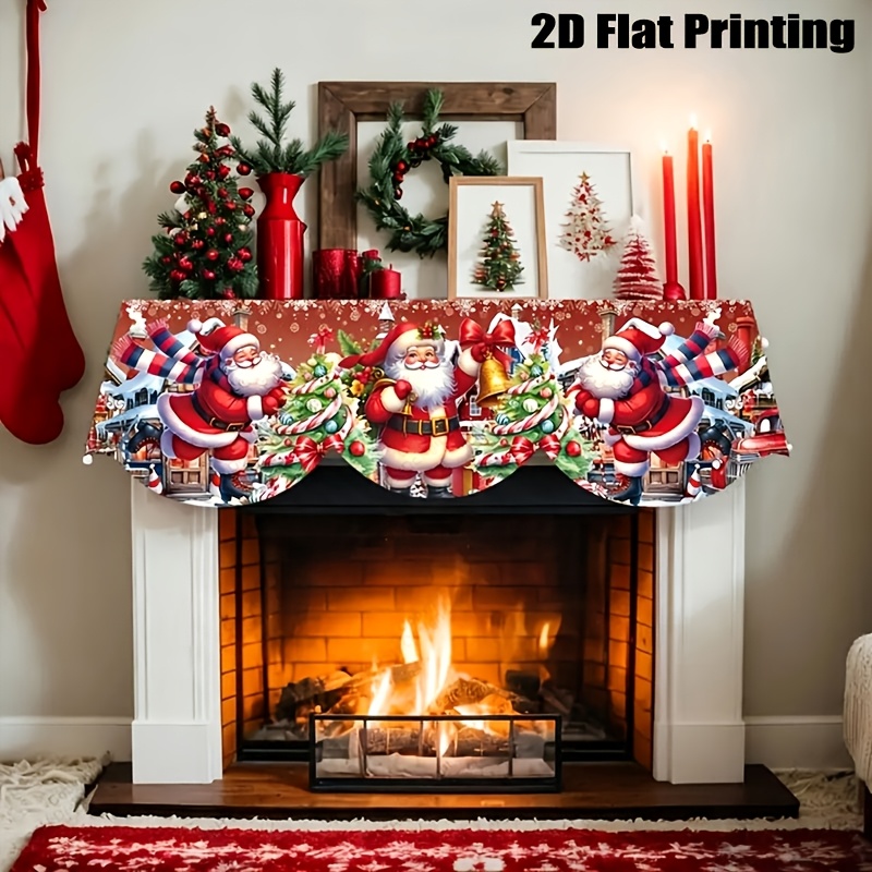 TEMU Chemin de table de cheminée de Noël ZOOKOO, 1 pièce, avec Père Noël, de neige et scène de neige hivernale - Bannière de table rectangulaire