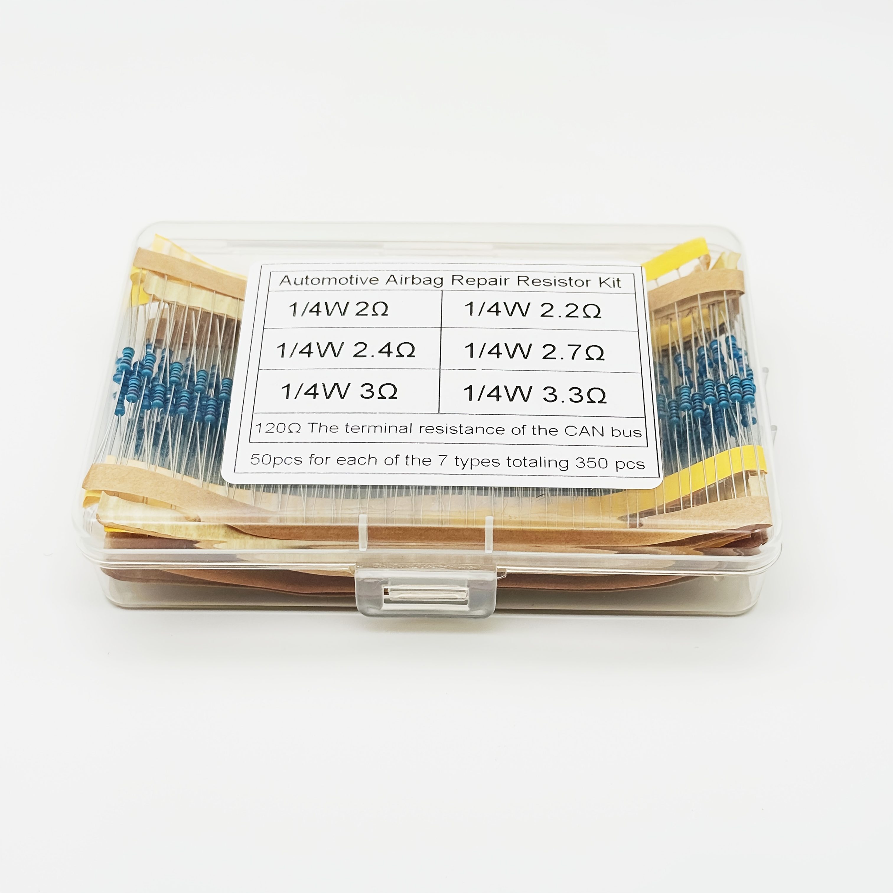 TEMU 350pcs 1/4w 1% Automotive Repair Resistor Set - 120ω Can Bus Communication Resistors (50pcs) For Signal Reflection Fix And 2ω-3.3ω Airbag Reset