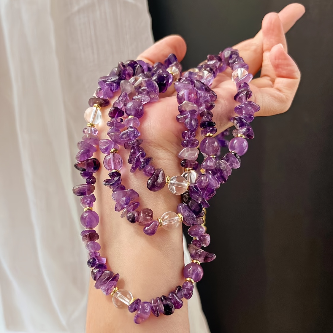 Women's Vintage Amethyst Crushed Stone Necklace, Daily Wear