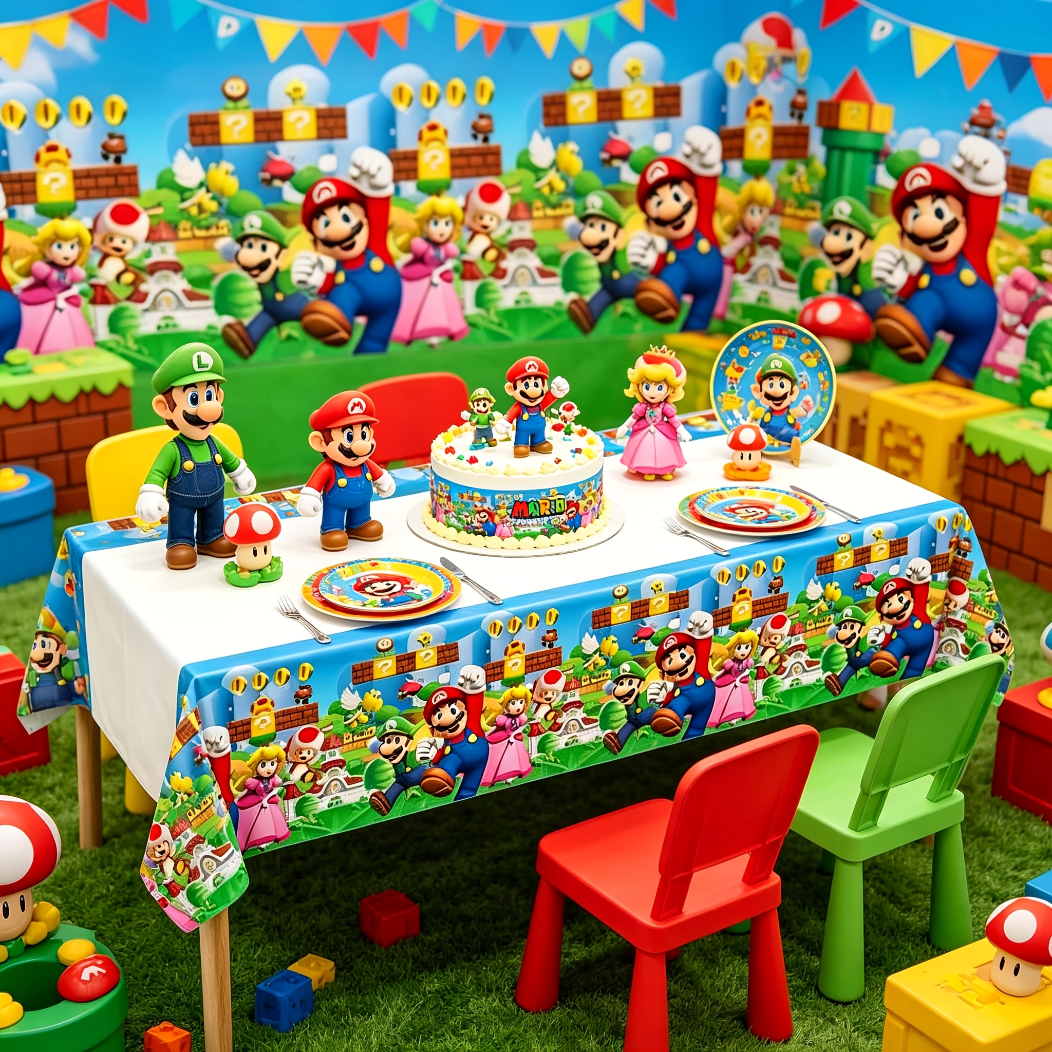 Image of Party Tablecloth Game Merchandise Colorful Cartoon Party Tablecloth Birthday Gathering Class Team Building Occasions Cost-effective Party Tablecloth