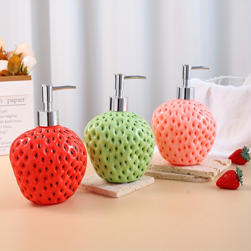 

1pc Strawberry Shaped Soap Dispensers, Creative Hand Soap, Shampoo, Shower Gel Liquid Dispenser For Bathroom, Festive Home Decor
