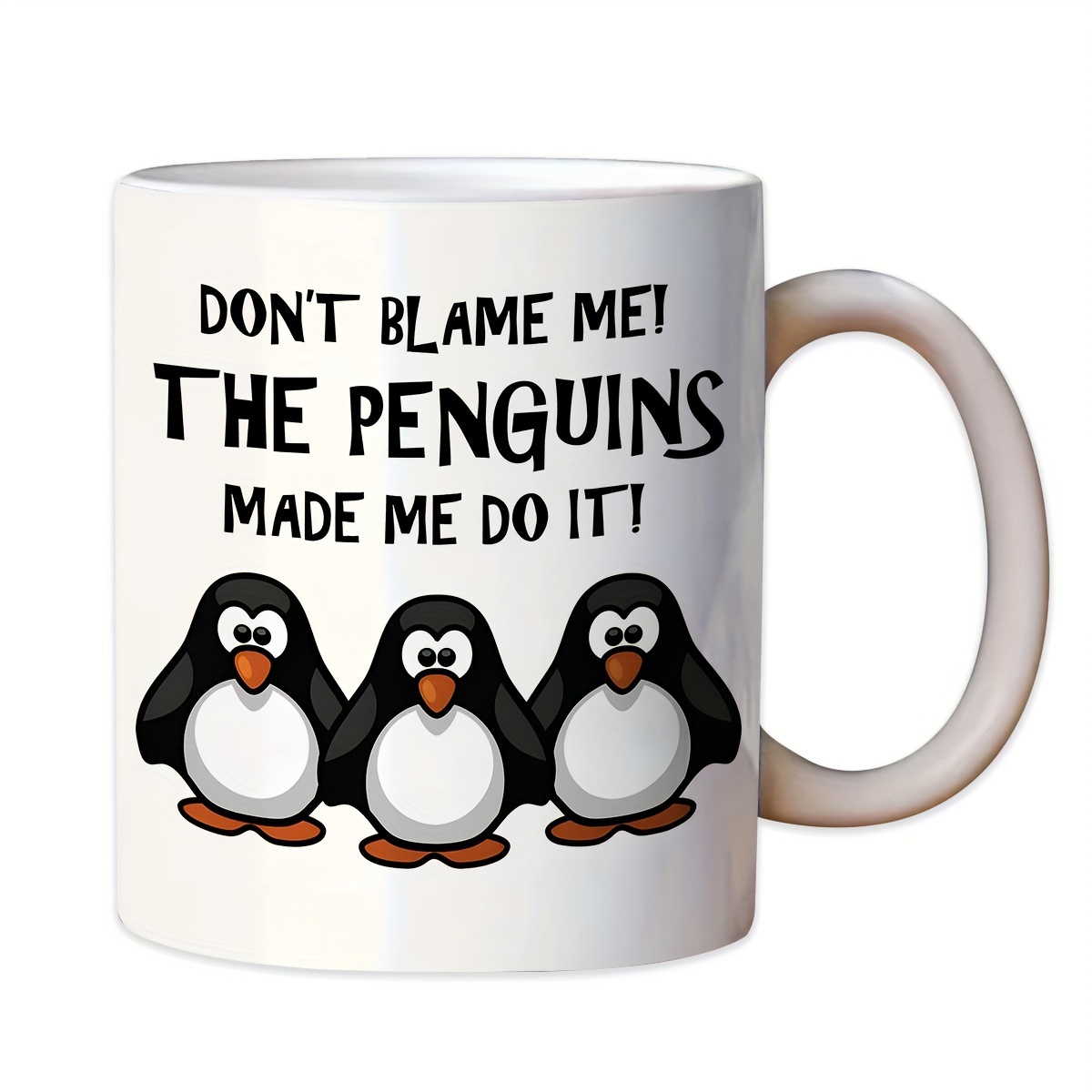 TEMU 1pc Penguin Humor Ceramic Mug - 11oz Reusable Cup, Double-sided Print, Machine Washable, No Electricity Needed, Ideal Gift For All