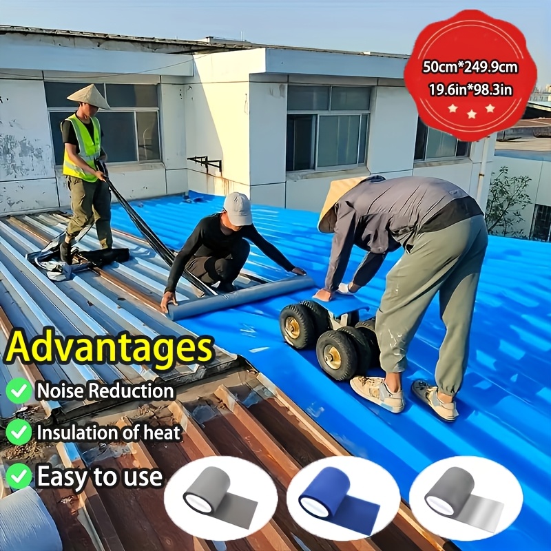 TEMU 50 X 249.9 Cm, 1 Roll Large Industrial Waterproof Roof Tape - Blue/silvery/gray/metallic Roofing Material For Metal Surfaces, Iron Sheets, And