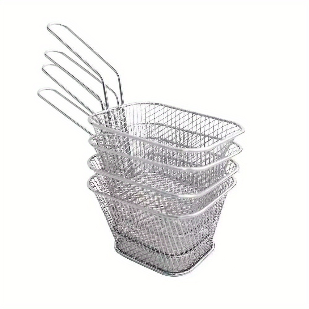 E-shop 4-tlg. Pommes-Fritteuse-Korb-Set, Edelstahl-Fritierkorb mit Abtropfgitter, ideal für frittiertes Hähnchen, Pommes Frites, Cafés, Restaurants