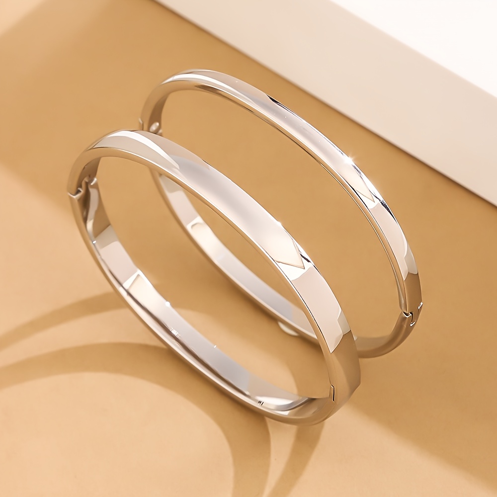 TEMU 2pcs Combo Stainless Steel Polished Curved Bracelet For Men And Women, , Waterproof, No Engraving - Suitable For
