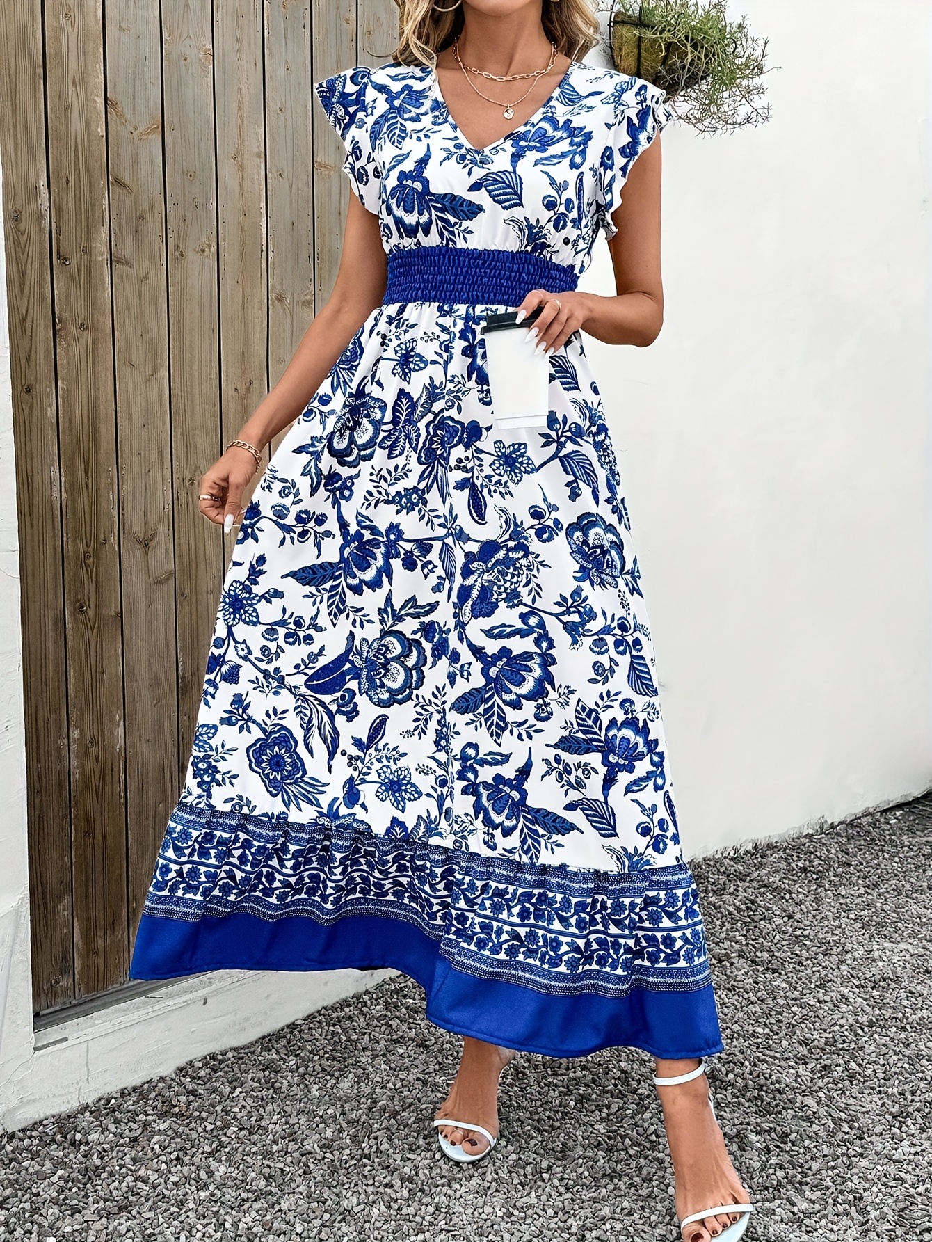 spring summer new arrival printed waist cinched flared