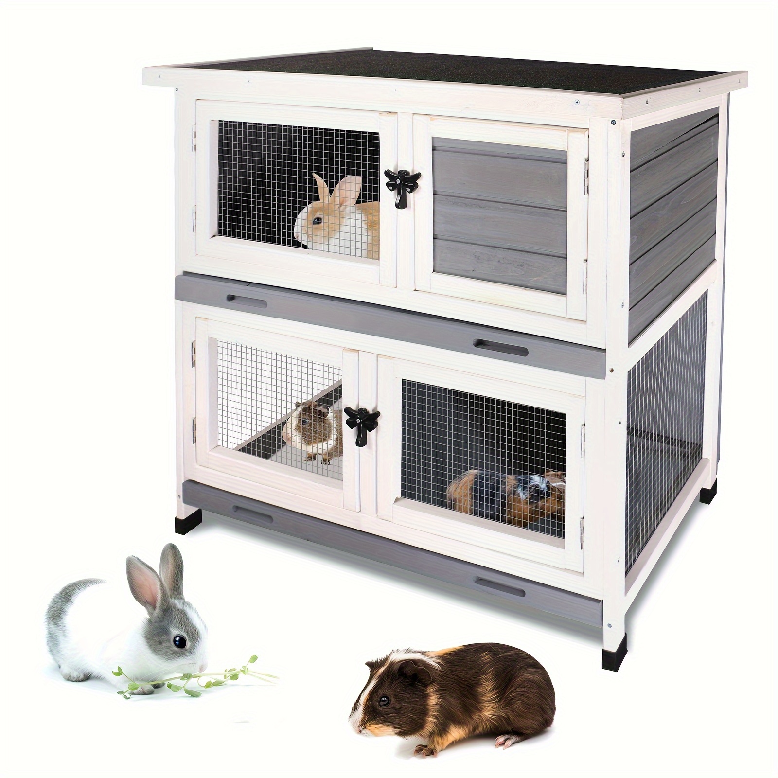 rabbit hutch rabbit cage outdoor indoor bunny cage with ventilation door removable tray waterproof roof wood house pet cage for small animals