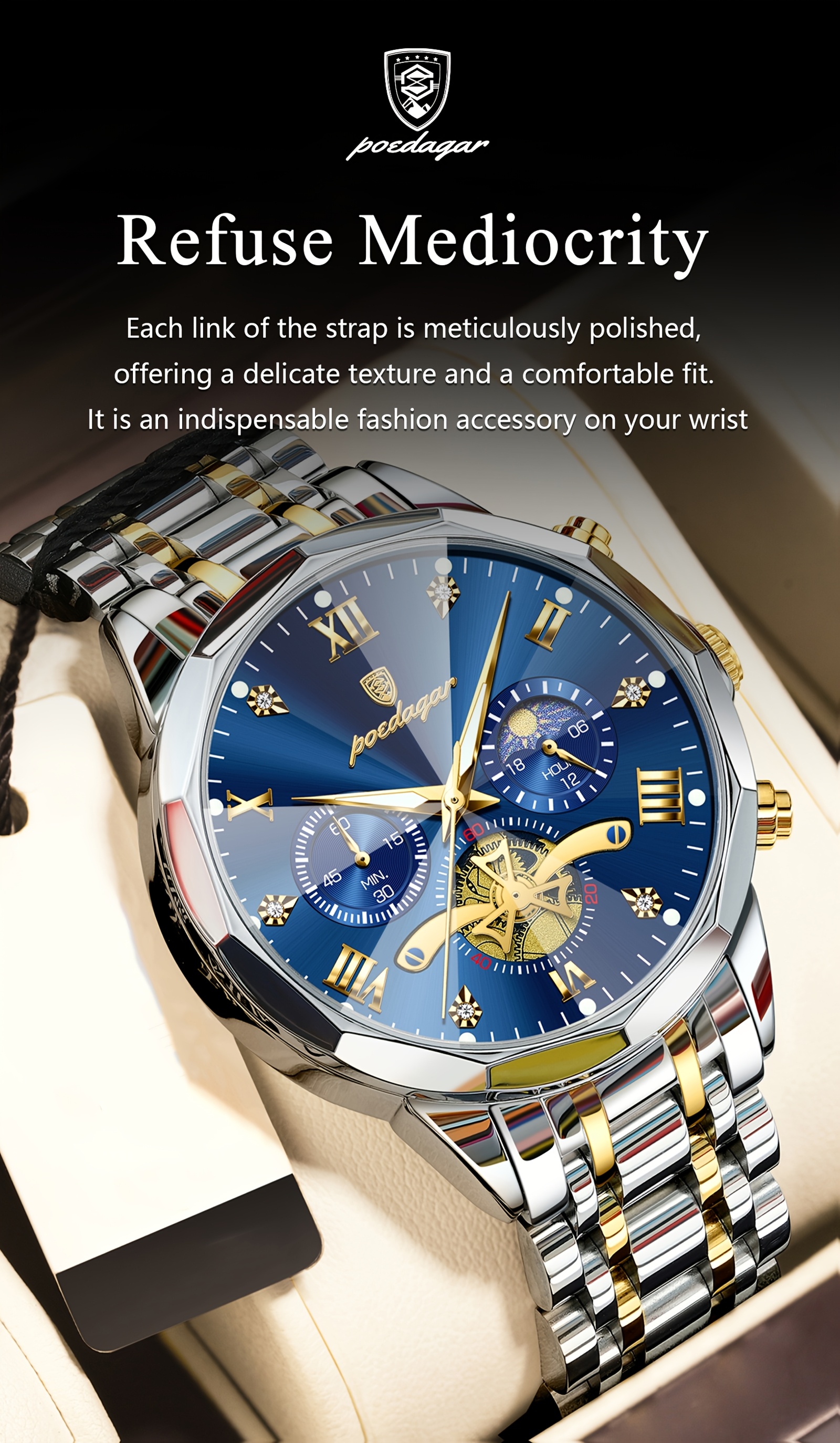   mens luxury watch waterproof luminous chronograph wristwatch with calendar stainless steel korean style quartz watch suitable for swimming daily wear ideal gift for christmas fathers day 3atm Product details 14